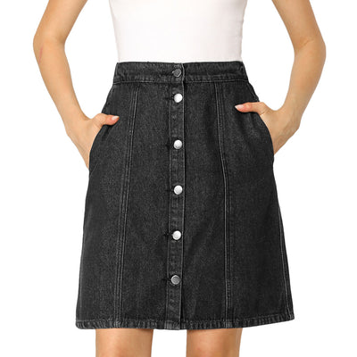 Casual Short Button Down Jeans Skirt