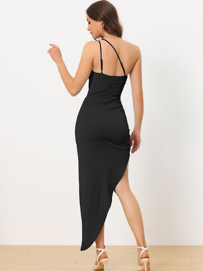 One Shoulder Asymmetrical Ruched Sleeveless Cutout Dress