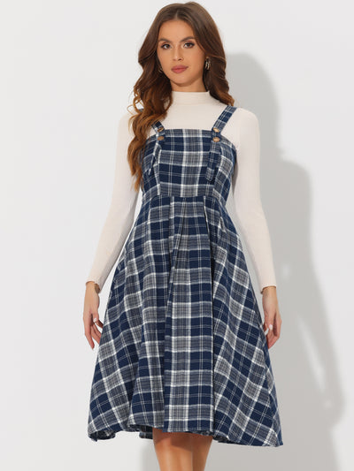 Plaid Overalls Sleeveless Suspender A-Line Pinafore Dress