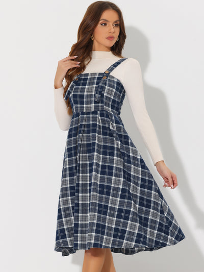 Plaid Overalls Sleeveless Suspender A-Line Pinafore Dress