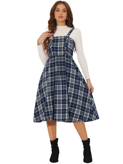 Plaid Overalls Sleeveless Suspender A-Line Pinafore Dress