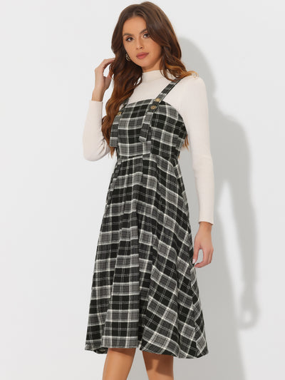 Plaid Overalls Sleeveless Suspender A-Line Pinafore Dress