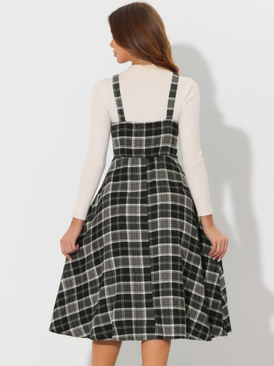 Plaid Overalls Sleeveless Suspender A-Line Pinafore Dress