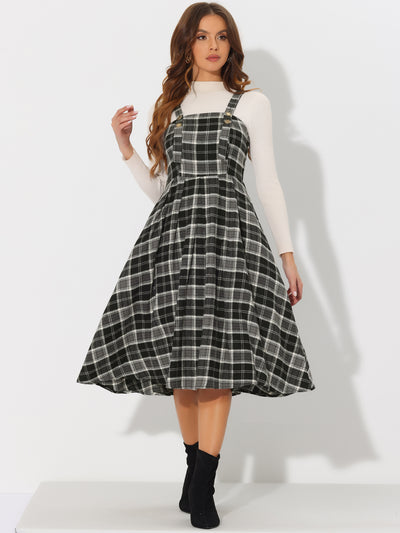 Plaid Overalls Sleeveless Suspender A-Line Pinafore Dress