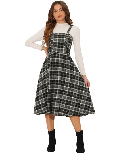 Plaid Overalls Sleeveless Suspender A-Line Pinafore Dress