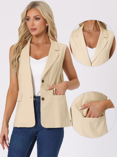 Allegra K Sleeveless Business Casual Linen Work Office Suit Vest Jacket