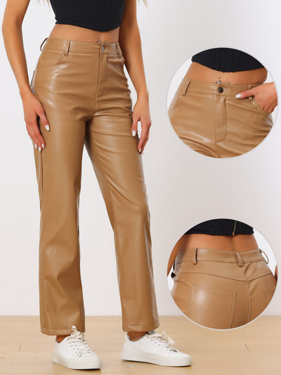 Faux Leather Pants High Waist Straight Leg Casual PU Punk Trousers