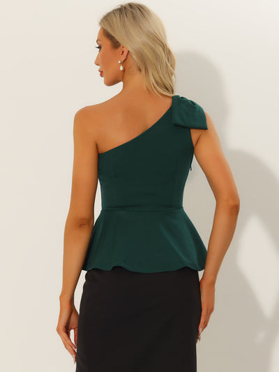 Elegant Peplum Bow Ruffled Hem One Shoulder Top