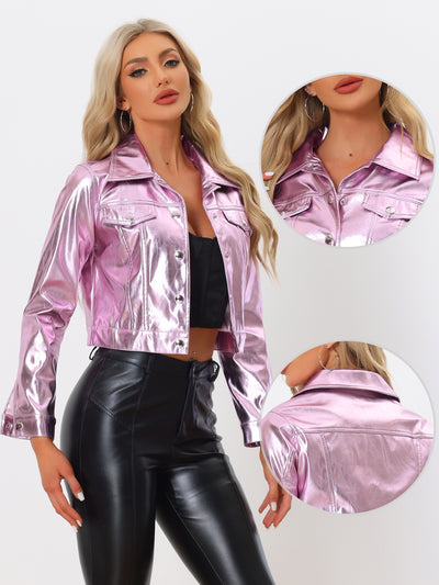 Metallic Biker Holographic Button Down Shiny Jacket