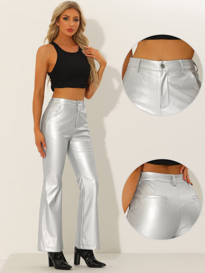 Faux Leather Flared Pants High Waist Bell Bottom PU Trousers