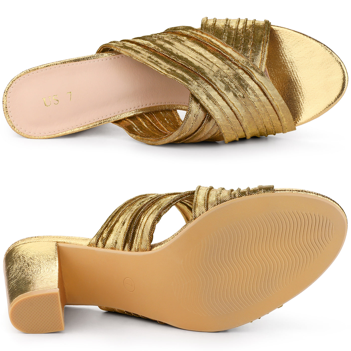 Allegra K Women's Slouches Slip on Block Heel Slide Sandals