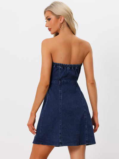 Stylish Stapless Sleeveless Tube Denim Mini Dress