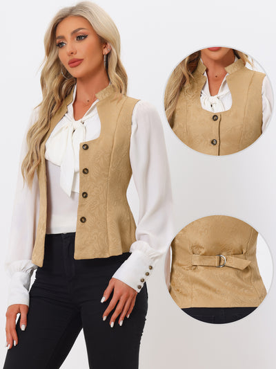 Jacquard U Neck Single Breasted Floral Gothic Waistcoat Vest