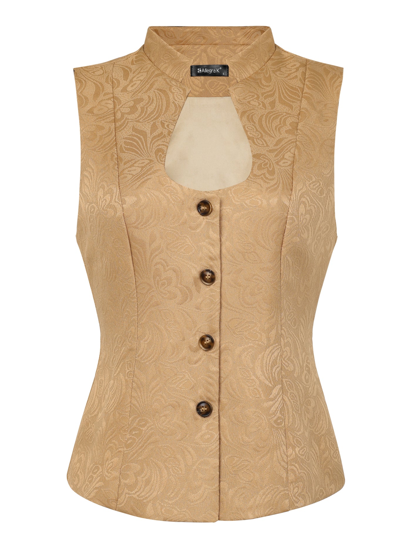 Allegra K Jacquard U Neck Single Breasted Floral Gothic Waistcoat Vest