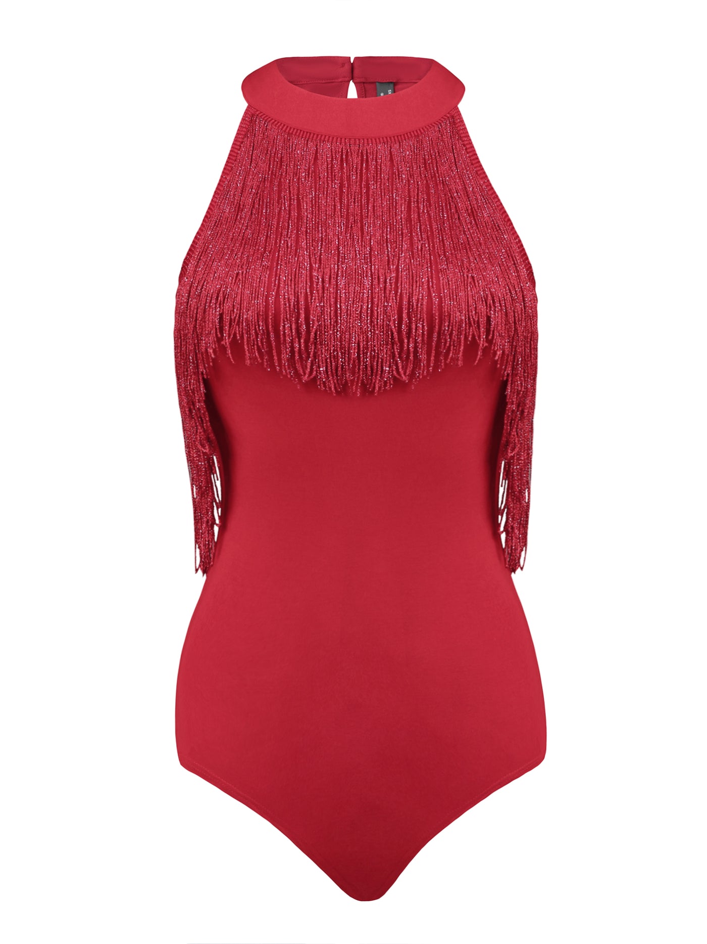 Allegra K Party Sleeveless Halter Neck Fringe Trim Bodycon Bodysuit