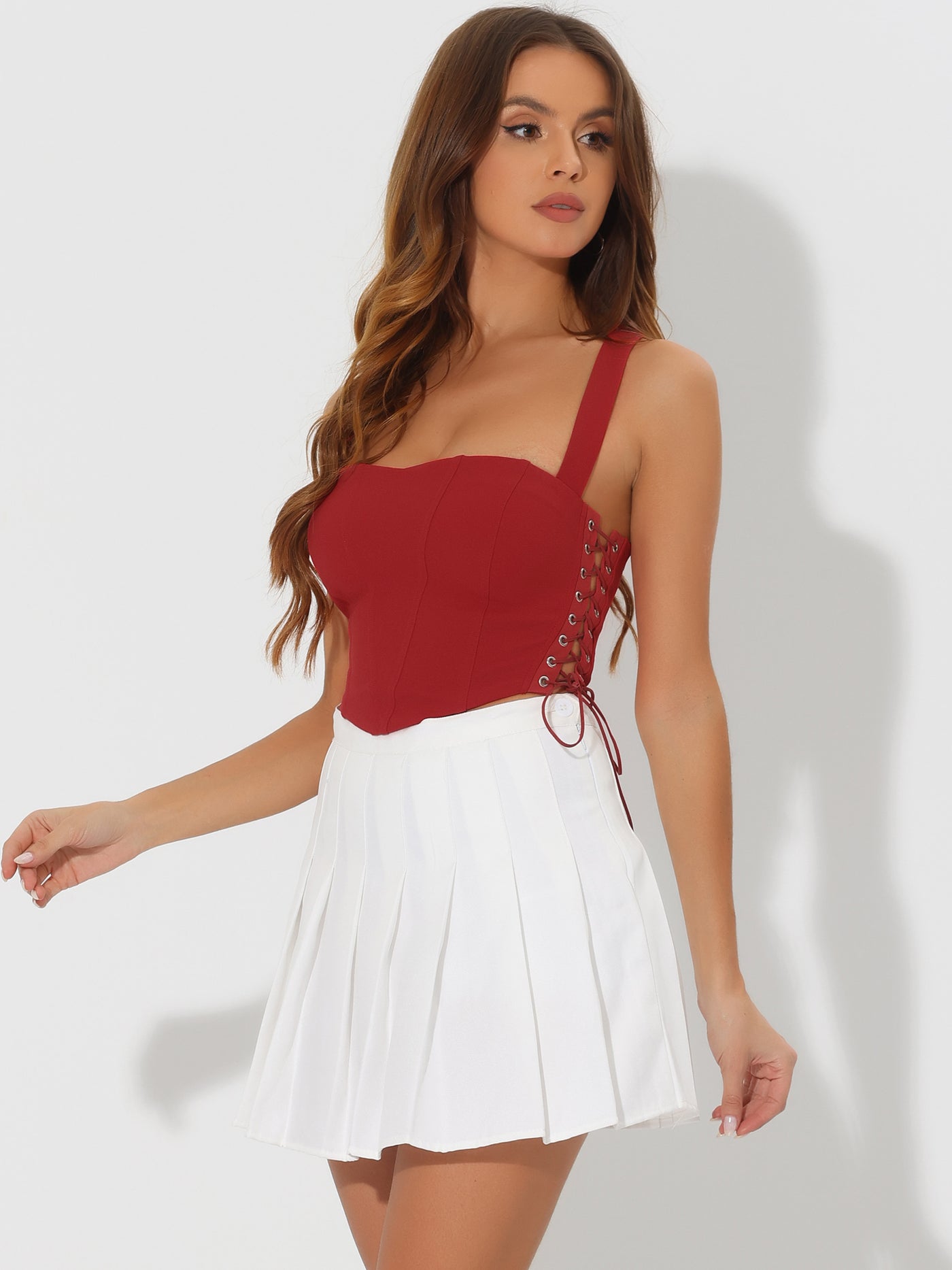 Allegra K Sleeveless Bustier Corset Tops Lace-up Sexy Clubwear Party Crop Top