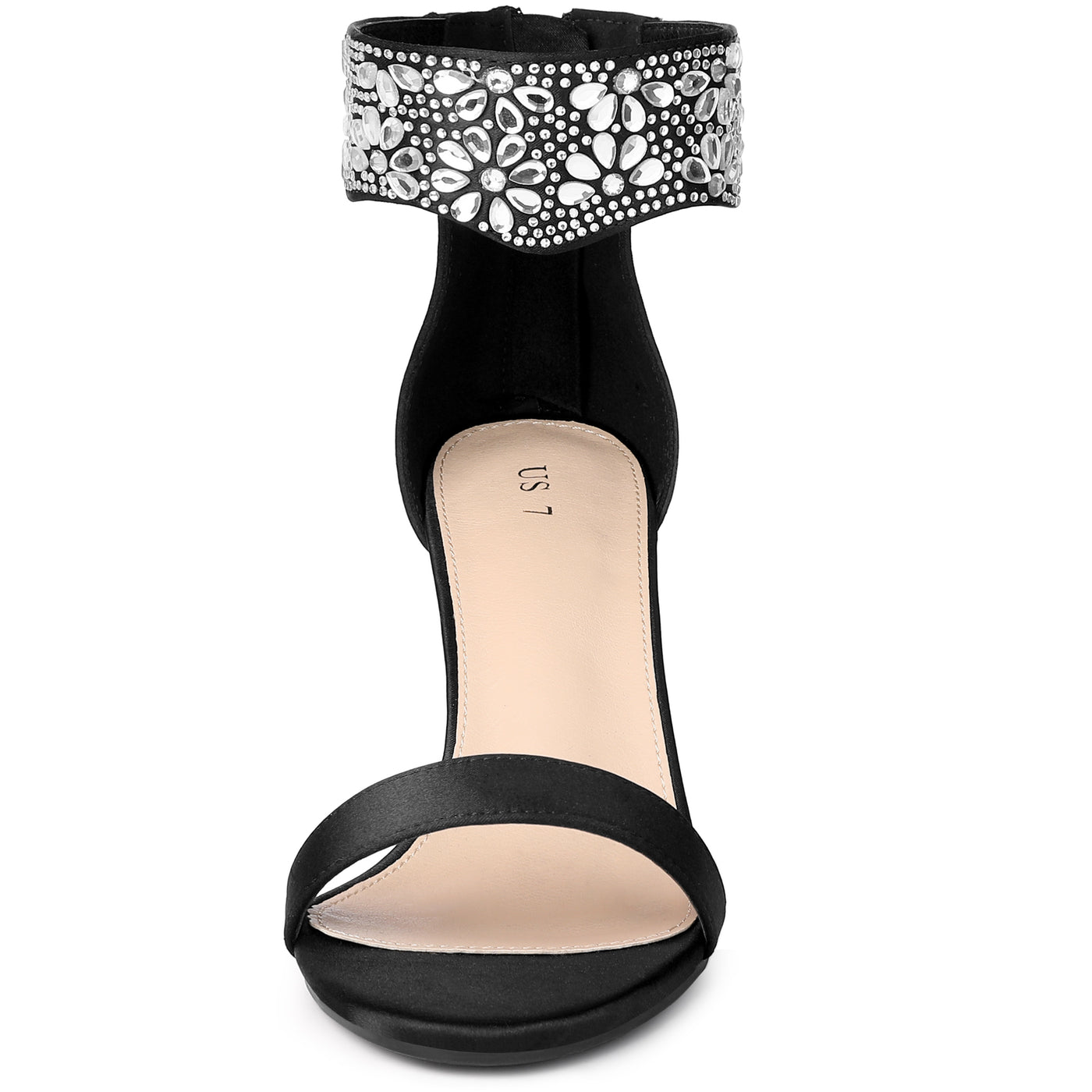 Allegra K Women's Rhinestone Diamond Decor Crystal Ankle Strap Chunky Heel Sandals