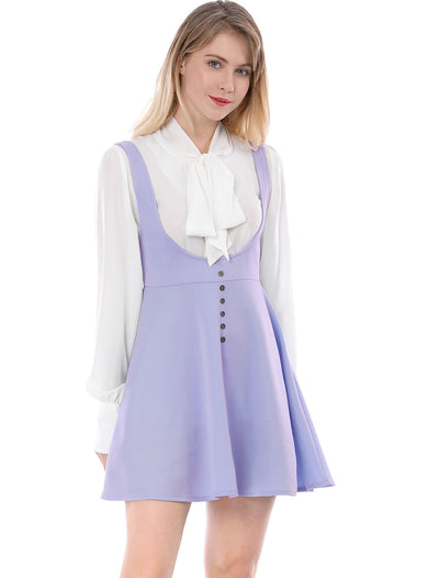 Button Decor Overalls Pinafore Dress Suspenders Skirt