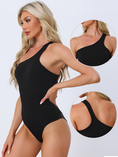 One Shoulder Bodysuits Sleeveless Backless Slimming Thong Tank Top
