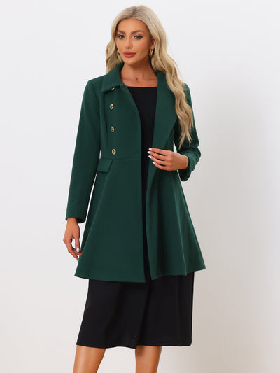 Allegra K Lapel Pocket Flap Double Breasted Outwear Swing Winter Coat