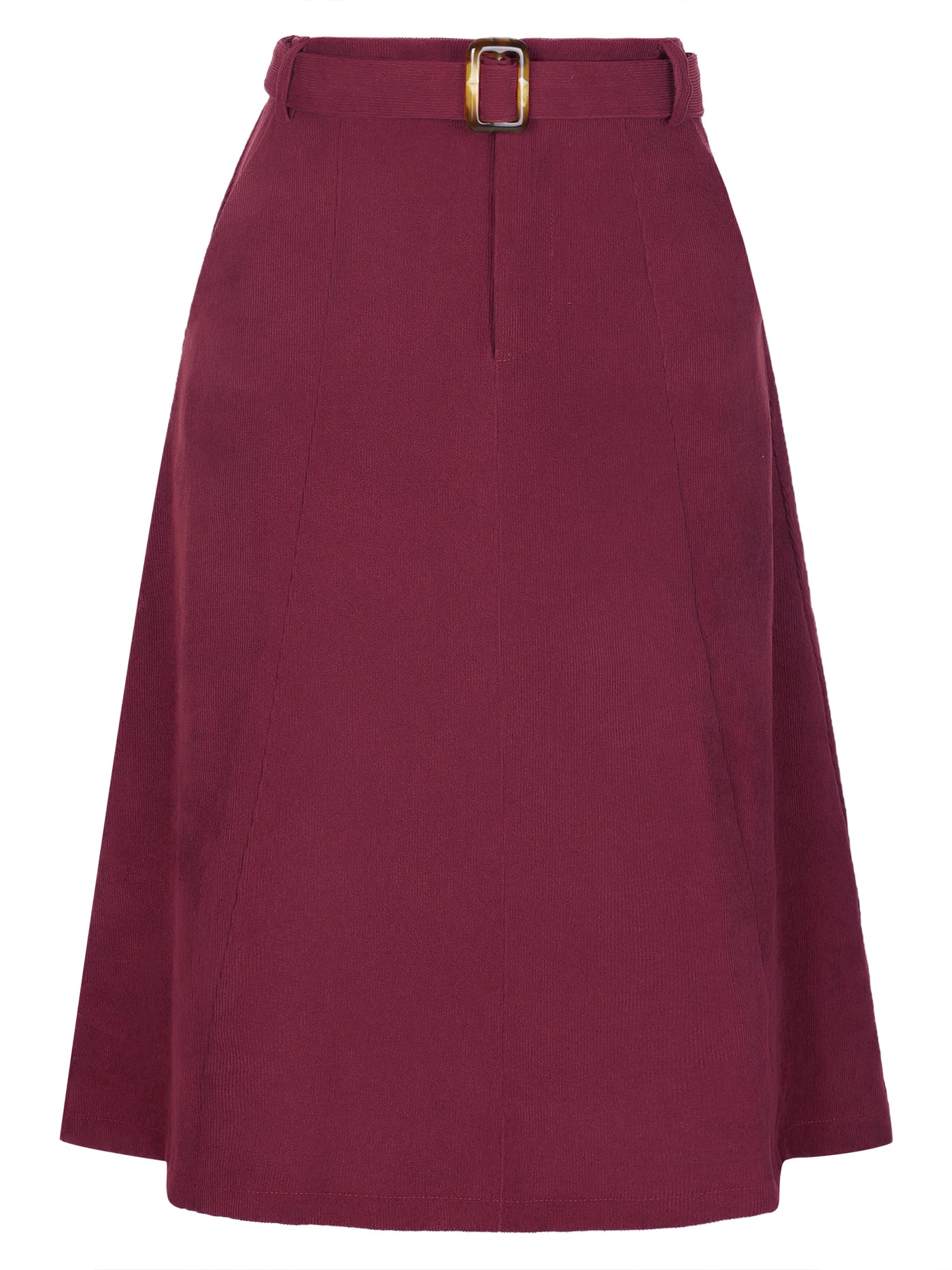 Allegra K High Waist Elastic Back A-Line Belted Corduroy Pockets Midi Skirt