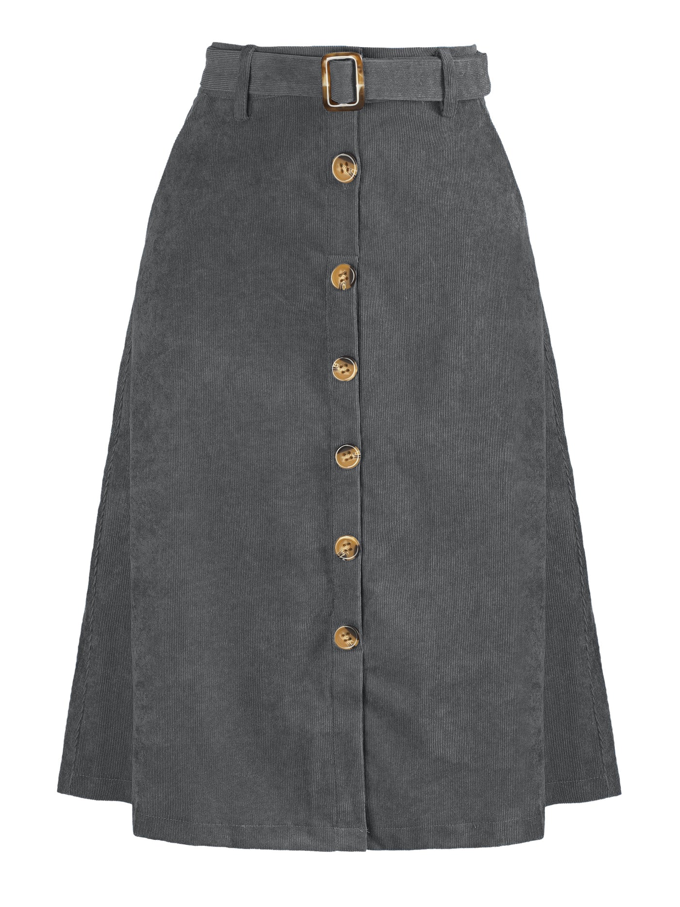 Allegra K High Waist Button Front Belted Corduroy A-Line Midi Skirt