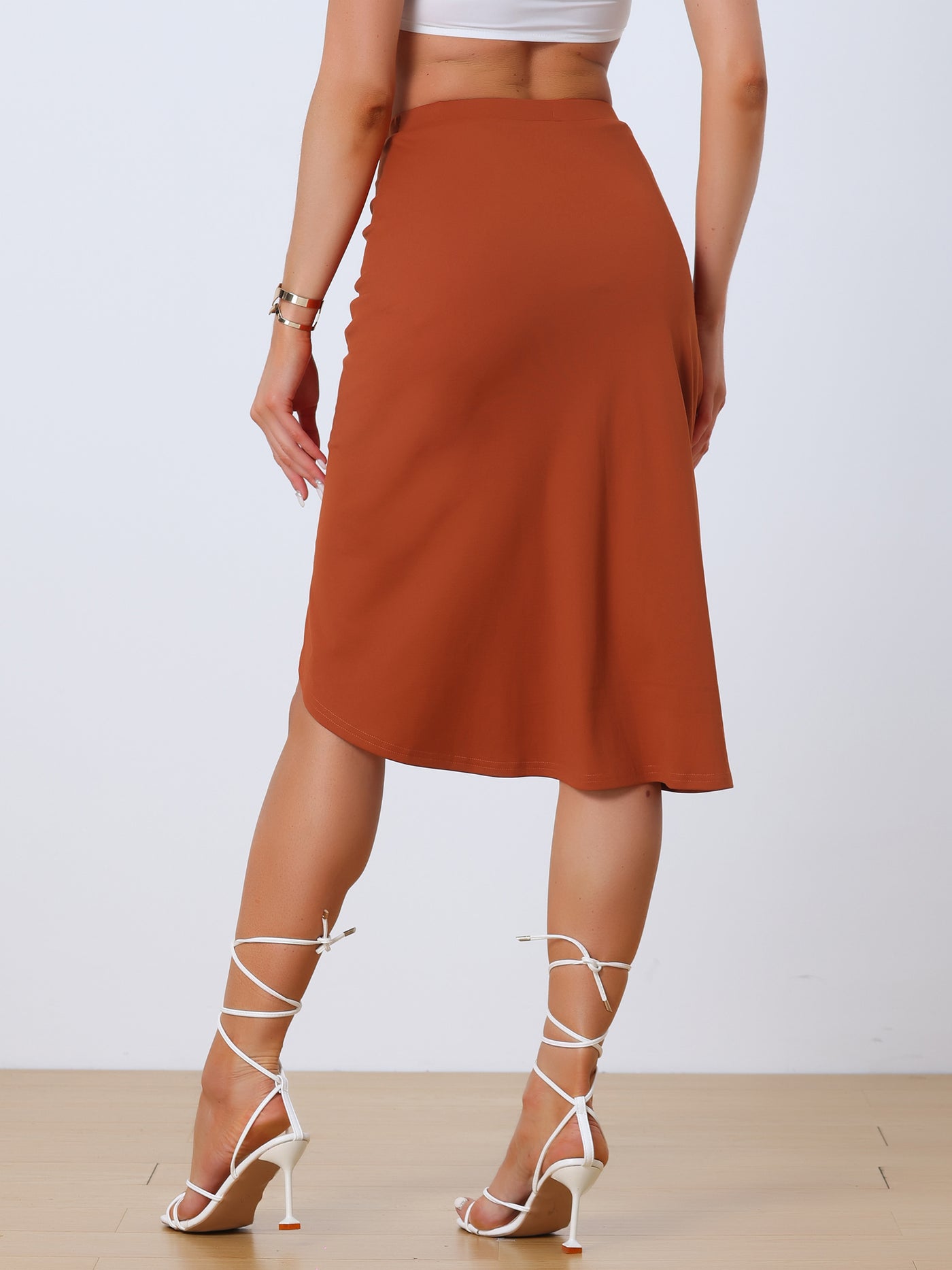 Allegra K Summer Split High Waist Asymmetrical Ruched Solid Casual Skirt