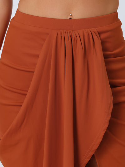 Summer Split High Waist Asymmetrical Ruched Solid Casual Skirt