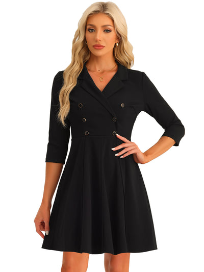 Double Breasted Dress Notched Lapel Half Sleeve Business Blazer Dress