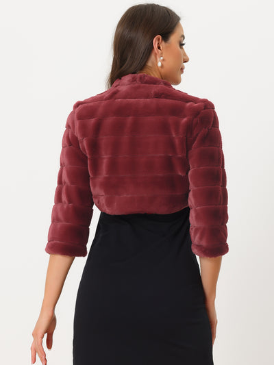 Faux Fur 3/4 Sleeves Cocktail Cropped Jacket Bolero Shrug