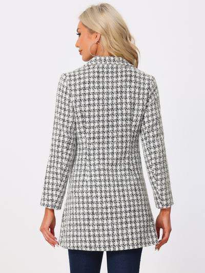 Lapel Collar Elegant Double Breasted Plaid Tweed Blazer Coat