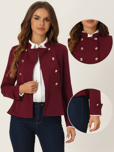 Peplum Steampunk Stand Collar Double Breasted Casual Blazer