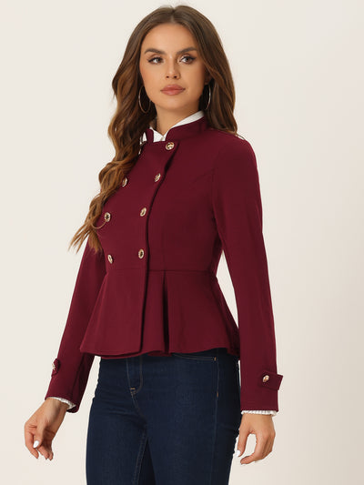 Peplum Steampunk Stand Collar Double Breasted Casual Blazer