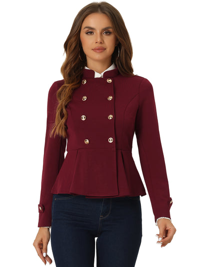 Peplum Steampunk Stand Collar Double Breasted Casual Blazer