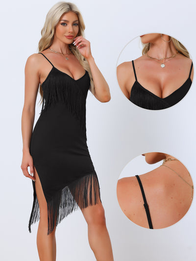 Club Party Prom Sexy V Neck Bodycon Tassel Summer Mini Strap Fringe Dress