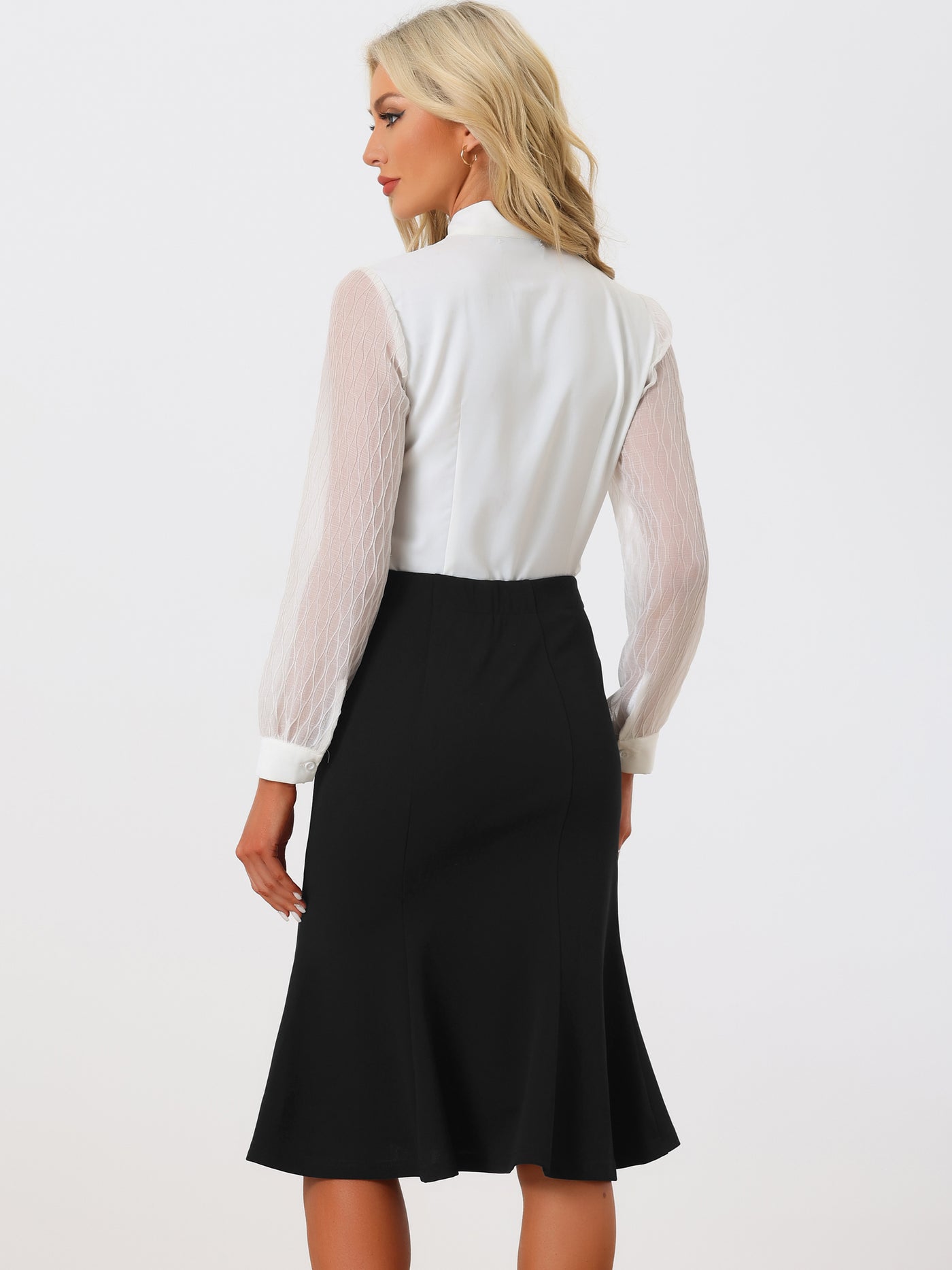 Allegra K High Waist Flare Hem Elegant Work Midi Fishtail Skirt