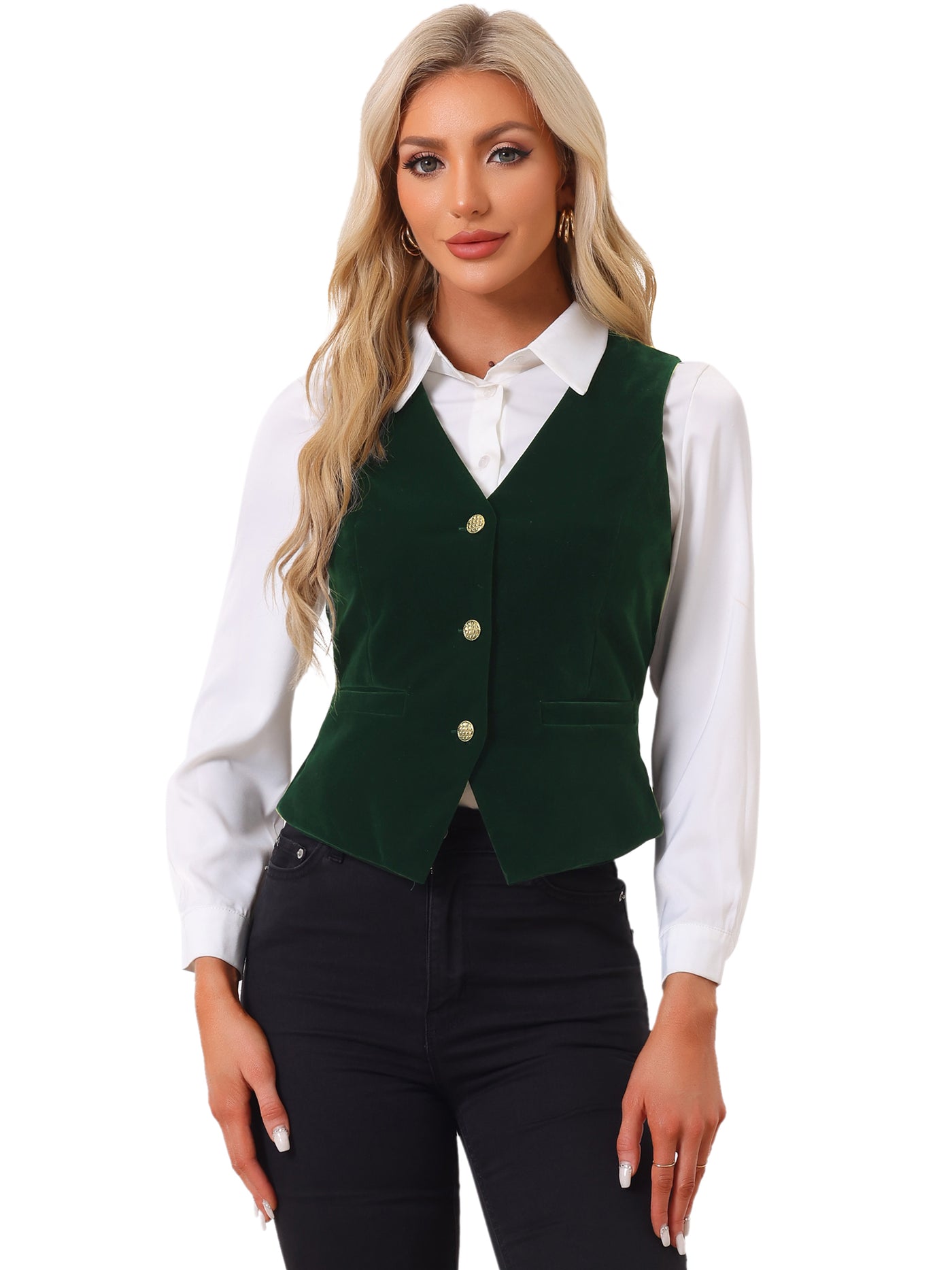 Allegra K Waistcoat Steampunk Velvet Sleeveless Button Down V-Neck Suit Vests