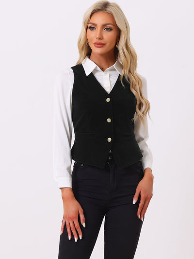 Waistcoat Steampunk Velvet Sleeveless Button Down V-Neck Suit Vests