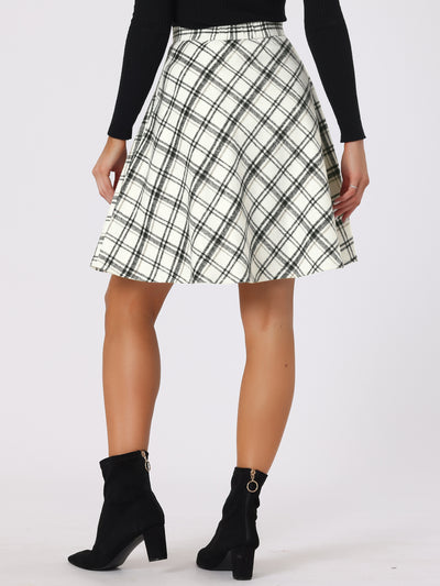 Vintage Plaid Tartan Elastic Waist Knee Length A-Line Skirt