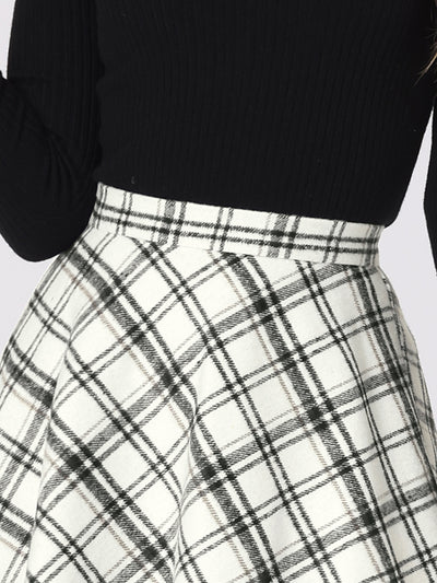 Vintage Plaid Tartan Elastic Waist Knee Length A-Line Skirt