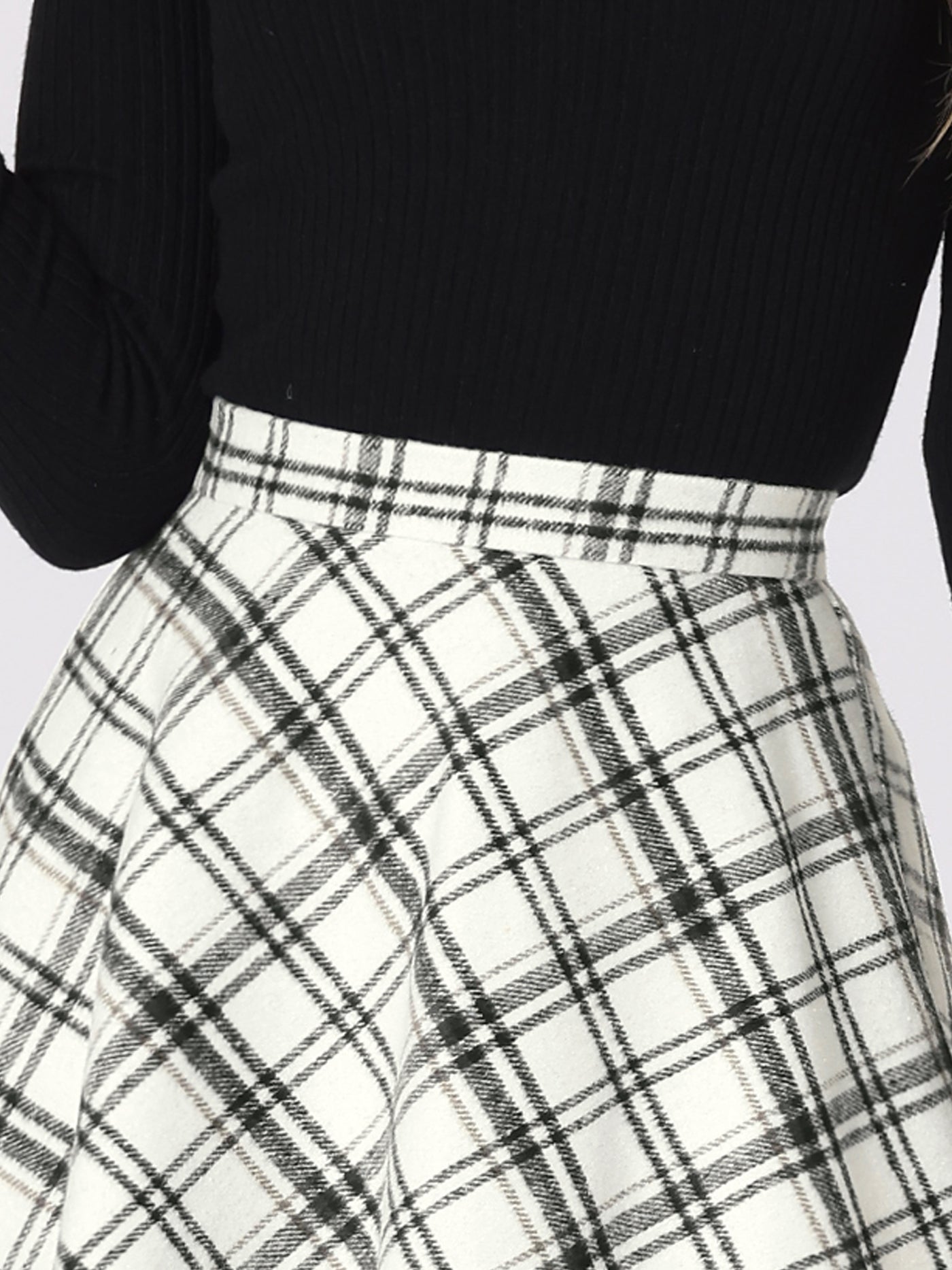 Allegra K Vintage Plaid Tartan Elastic Waist Knee Length A-Line Skirt