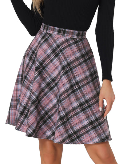 Vintage Plaid Tartan Elastic Waist Knee Length A-Line Skirt