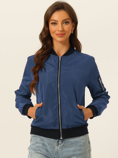 Windbreaker Pockets Casual Lightweight Zip Up Bomber Jacket