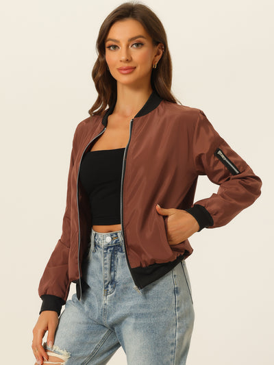 Windbreaker Pockets Casual Lightweight Zip Up Bomber Jacket