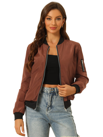 Windbreaker Pockets Casual Lightweight Zip Up Bomber Jacket