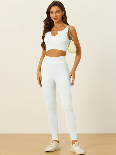 2 Piece Seamless Ribbed Sports Bra and High Waisted Leggings Workout Set