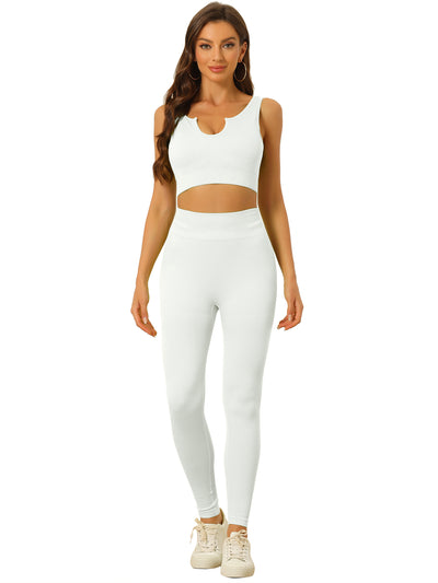 2 Piece Seamless Ribbed Sports Bra and High Waisted Leggings Workout Set