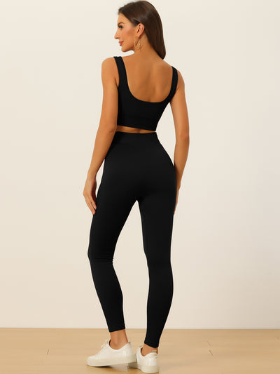 2 Piece Seamless Ribbed Sports Bra and High Waisted Leggings Workout Set