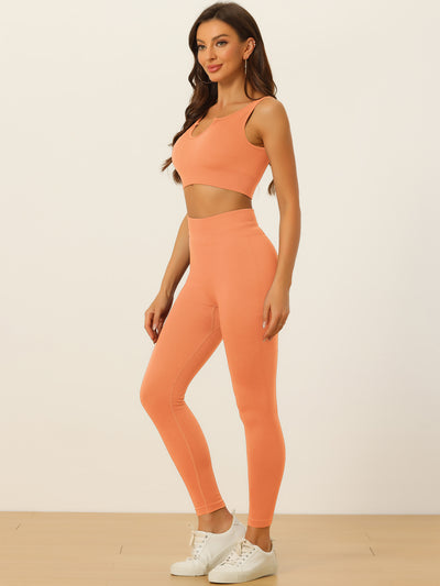 2 Piece Seamless Ribbed Sports Bra and High Waisted Leggings Workout Set