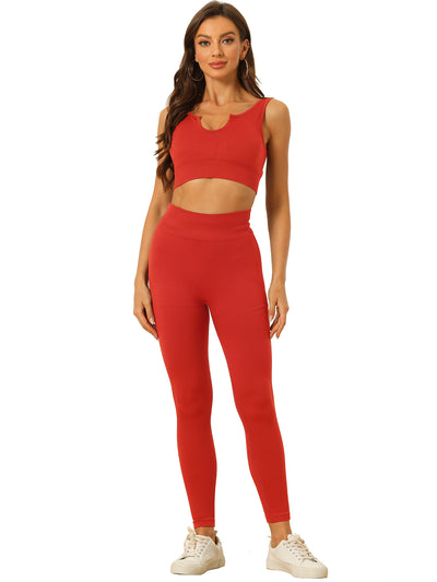 2 Piece Seamless Ribbed Sports Bra and High Waisted Leggings Workout Set